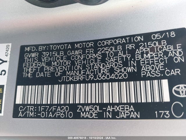 Toyota Prius Two 2018 JTDKBRFU9J3604020 Image 9