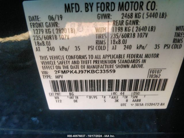 2FMPK4J97KBC33559 Ford EDGE SEL