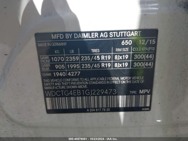 WDCTG4EB1GJ229473 Mercedes-Benz GLA 250