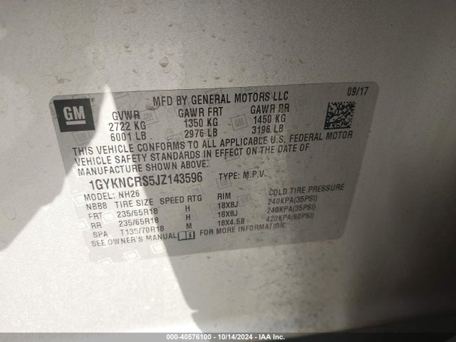 Cadillac XT5 LUXURY 2018 1GYKNCRS5JZ143596 Image 9