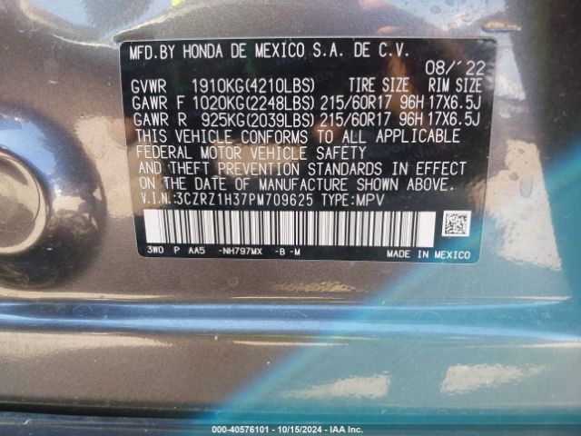 3CZRZ1H37PM709625 Honda Hr-v 2wd Lx