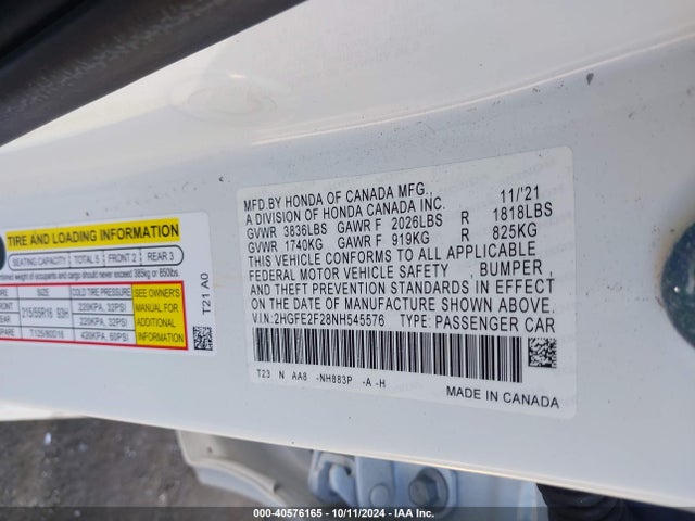 Honda Civic Lx 2022 2HGFE2F28NH545576 Image 9