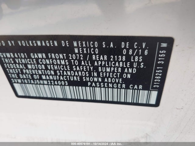 3VW167AJ5HM224003 Volkswagen Jetta 1.4t S
