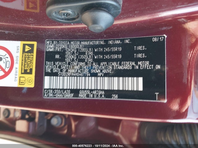 Toyota Highlander Limited Platinum 2017 5TDDZRFH4HS467794 Image 9