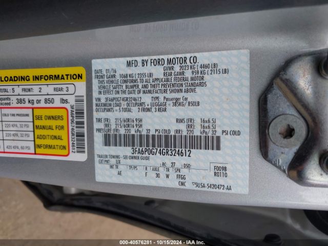 3FA6P0G74GR324612 Ford FUSION S