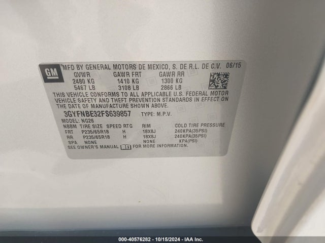 3GYFNBE32FS639857 Cadillac Srx Luxury Collection