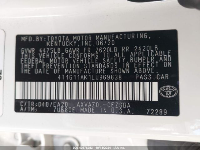 4T1G11AK1LU969638 Toyota CAMRY SE