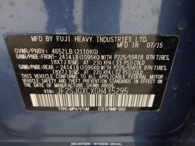 JF2SJGXCXGH435295 Subaru Forester 2.0xt Touring