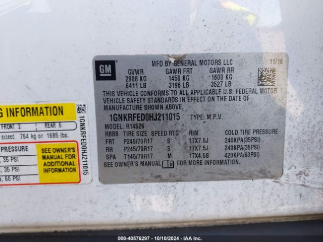 1GNKRFED0HJ211015 Chevrolet Traverse Ls