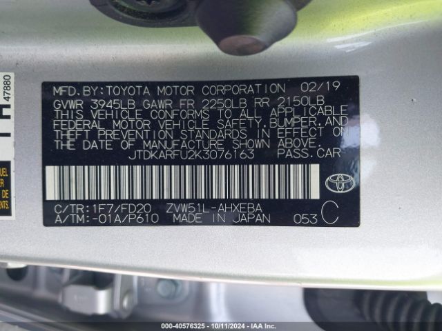 JTDKARFU2K3076163 Toyota Prius Le
