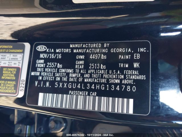 5XXGU4L34HG134780 KIA OPTIMA EX