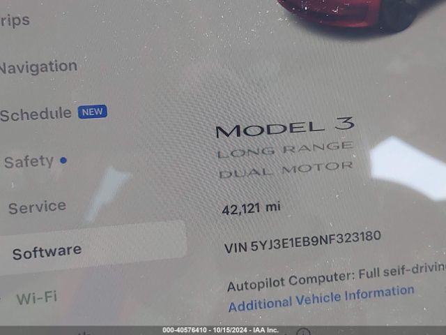 5YJ3E1EB9NF323180 Tesla Model 3 Long Range Dual Motor All-wheel Drive