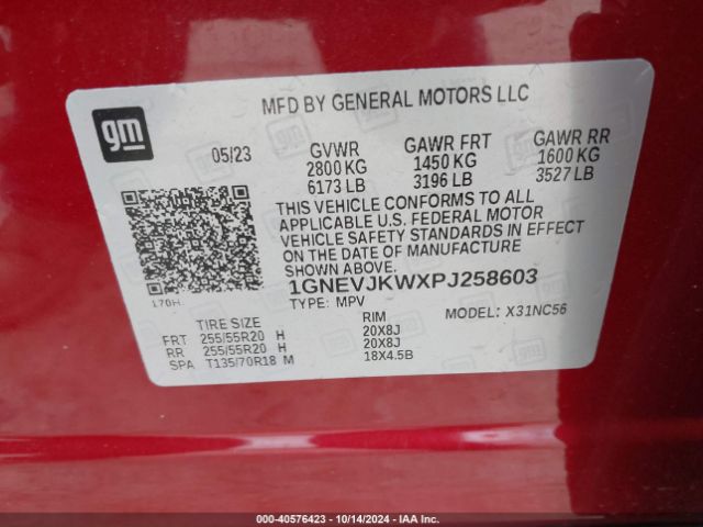 1GNEVJKWXPJ258603 Chevrolet Traverse Awd Rs