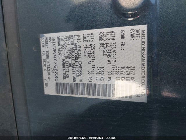 Nissan ROGUE SV 2015 5N1AT2MV4FC766880 Image 9