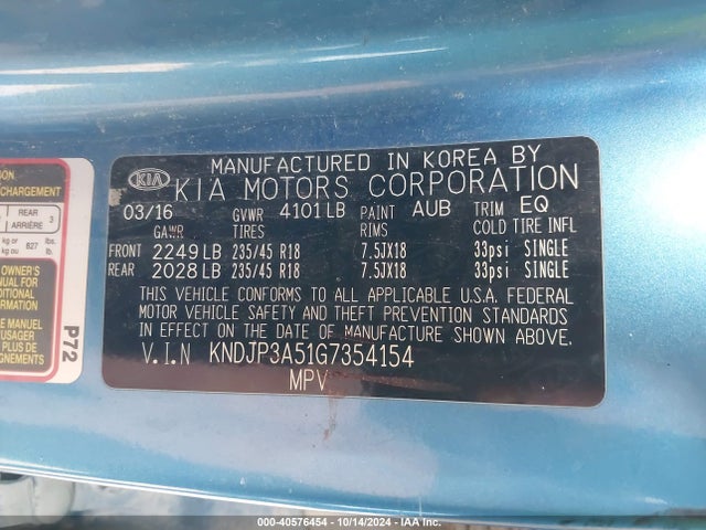 KIA SOUL + 2016 KNDJP3A51G7354154 Image 9