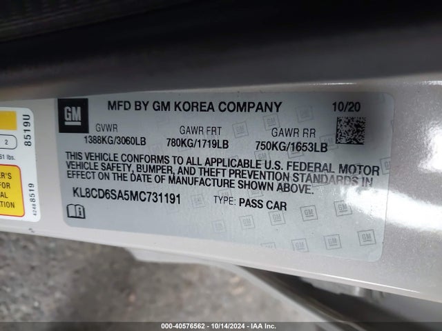 Chevrolet Spark Fwd 1lt Automatic 2021 KL8CD6SA5MC731191 Image 9