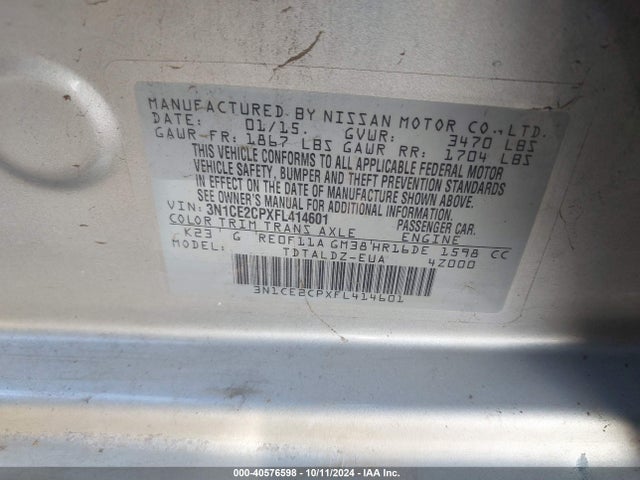 Nissan Versa Note S (sr)/s Plus/sl/sr/sv 2015 3N1CE2CPXFL414601 Image 9