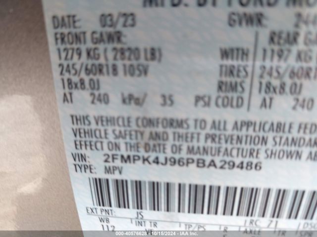2FMPK4J96PBA29486 Ford EDGE SEL