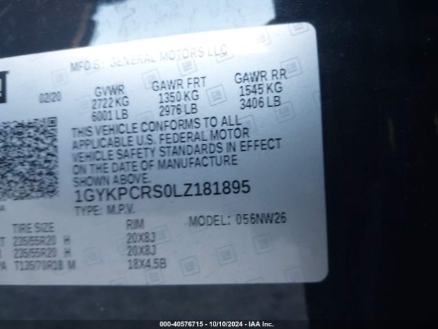 1GYKPCRS0LZ181895 Cadillac Xt6 Fwd Premium Luxury