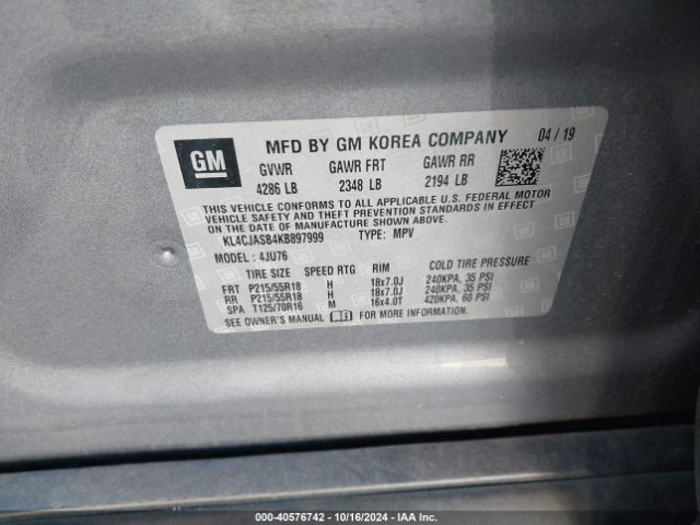 KL4CJASB4KB897999 Buick Encore Fwd Preferred