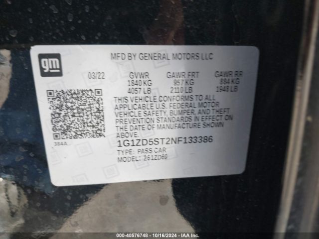 1G1ZD5ST2NF133386 Chevrolet Malibu Fwd Lt