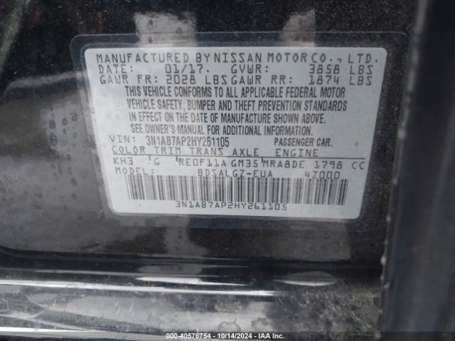 3N1AB7AP2HY261105 Nissan SENTRA SL