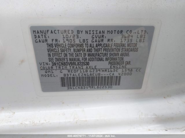 3N1CN8DV9RL822530 Nissan Versa 1.6 S