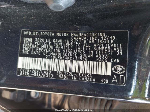 2T1BURHE4KC219988 Toyota Corolla Xse