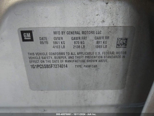 Chevrolet Cruze 1lt Auto 2015 1G1PC5SB5F7274014 Image 9