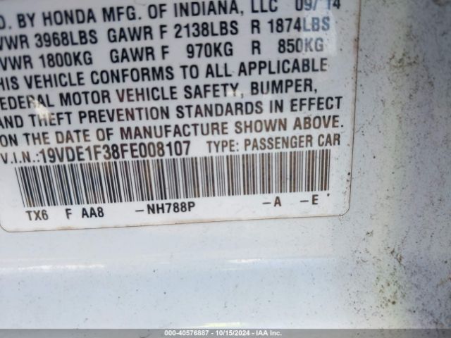 19VDE1F38FE008107 Acura Ilx 2.0l