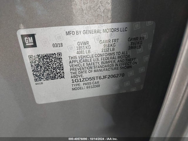 Chevrolet MALIBU LT 2018 1G1ZD5ST6JF206270 Image 9