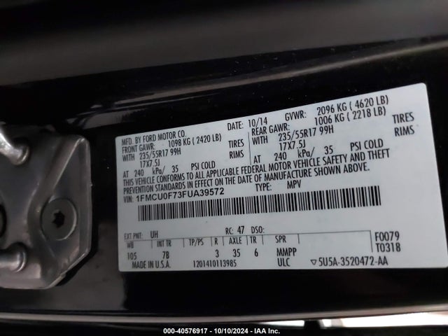 Ford ESCAPE S 2015 1FMCU0F73FUA39572 Image 9