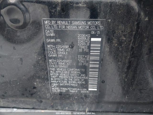 KNMAT2MT7FP576602 Nissan ROGUE S