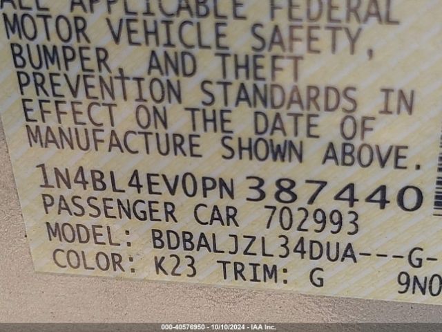 1N4BL4EV0PN387440 Nissan Altima Sl Fwd