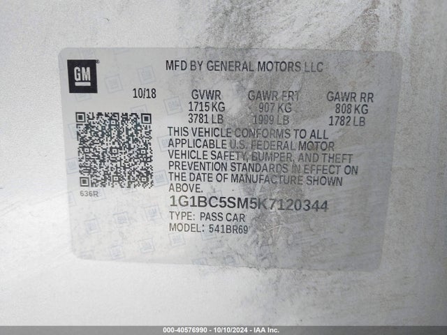 Chevrolet CRUZE LS 2019 1G1BC5SM5K7120344 Image 9