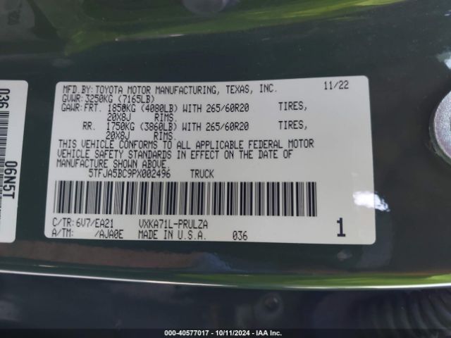 5TFJA5BC9PX002496 Toyota Tundra Limited