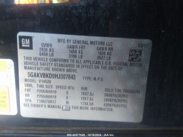 5GAKVBKD9HJ307843 Buick Enclave Leather
