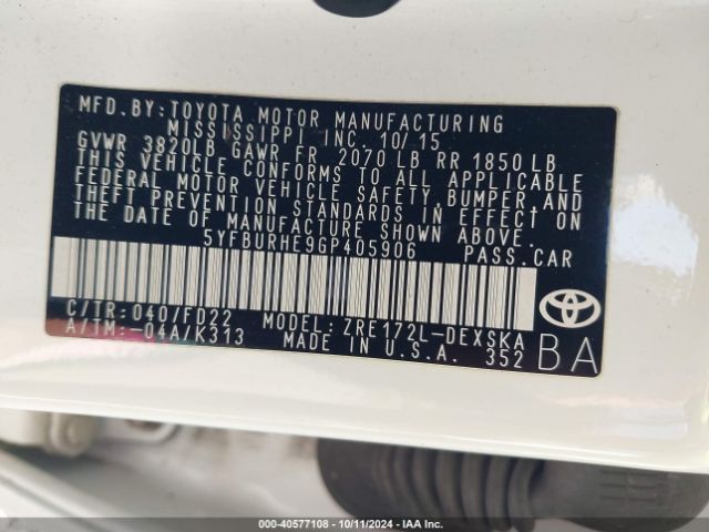 5YFBURHE9GP405906 Toyota Corolla S Plus