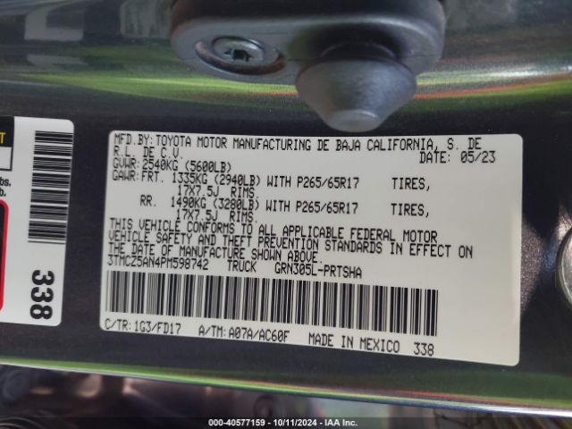 3TMCZ5AN4PM598742 Toyota Tacoma