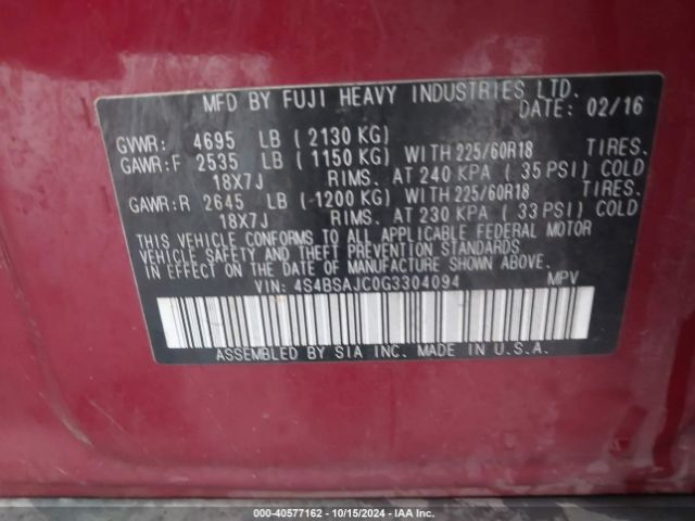 4S4BSAJC0G3304094 Subaru Outback 2.5i Limited
