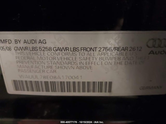 2008 AUDI S4 WAUUL78E08A170041 Photo 8