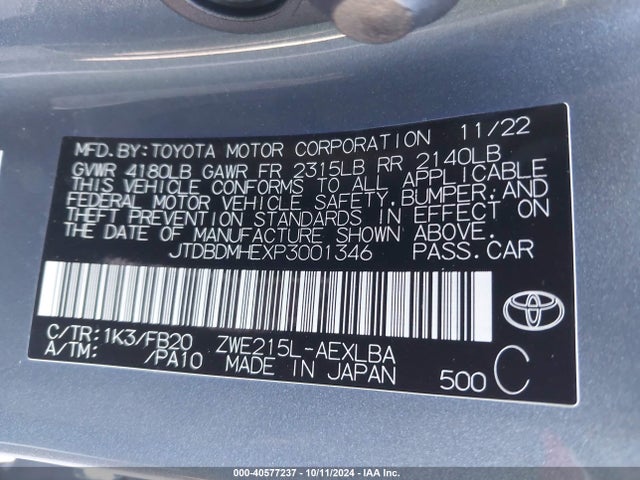 Toyota Corolla Hybrid Le 2023 JTDBDMHEXP3001346 Image 9