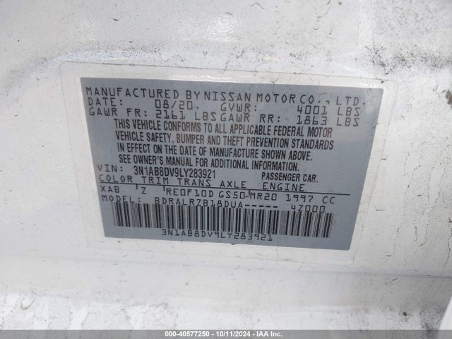 Nissan Sentra Sr Xtronic Cvt 2020 3N1AB8DV9LY283921 Image 9