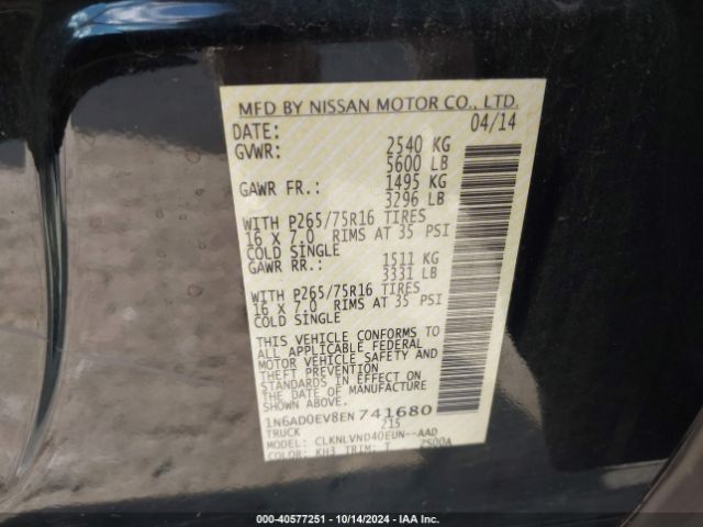 1N6AD0EV8EN741680 Nissan Frontier Pro-4x