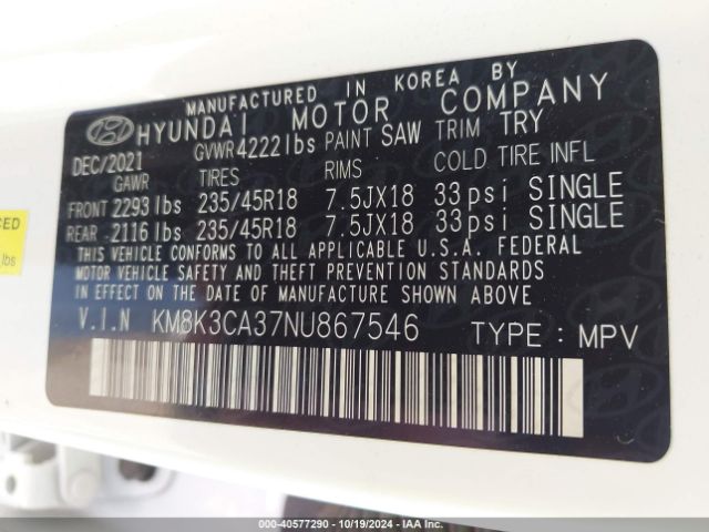 KM8K3CA37NU867546 Hyundai Kona N Line