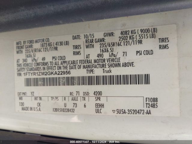 1FTYR1ZM2GKA22956 Ford Transit-250