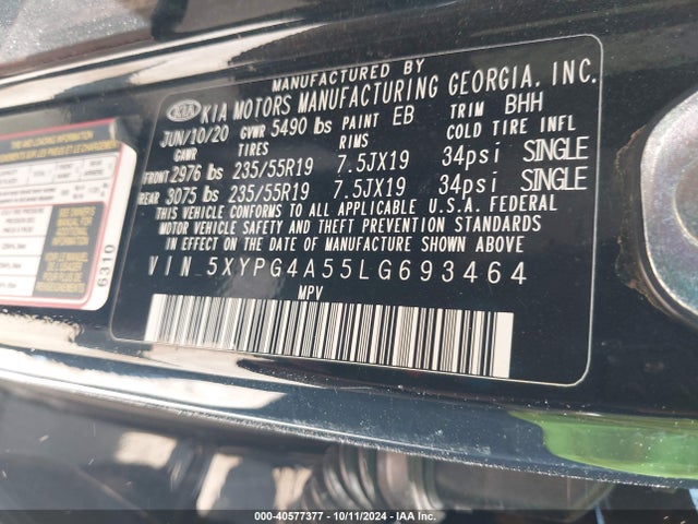 KIA Sorento 3.3l S 2020 5XYPG4A55LG693464 Image 9