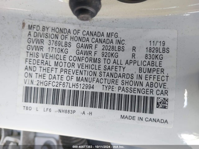 Honda Civic 2020 2HGFC2F67LH512994 Image 22