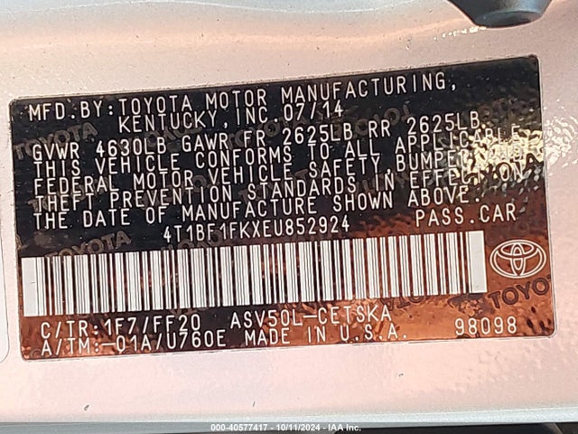 Toyota CAMRY SE 2014 4T1BF1FKXEU852924 Image 9