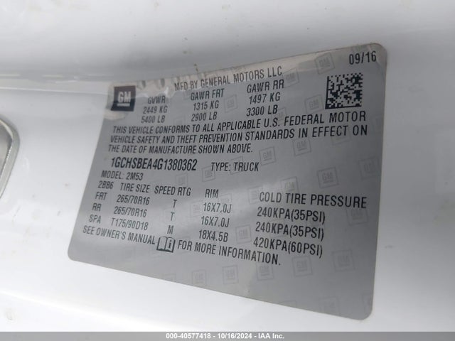 1GCHSBEA4G1380362 Chevrolet Colorado Wt